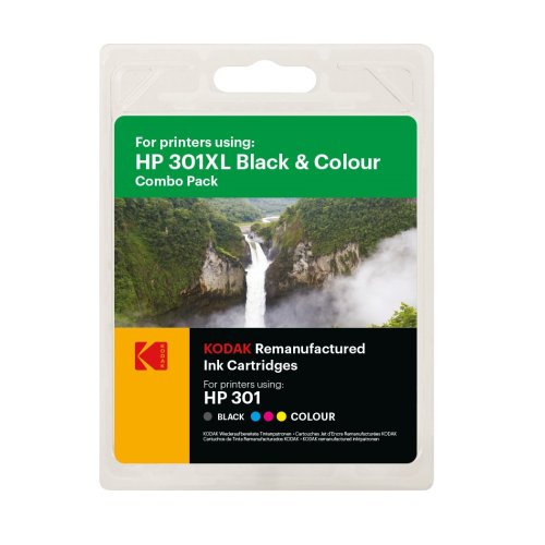 Rabatpakke! HP 301XL sort + farve blækpatron 33ml 2 stk. - KODAK milj?venligt alternativ